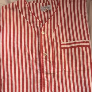 Oscar de la Renta Red and White Striped Pajama Top